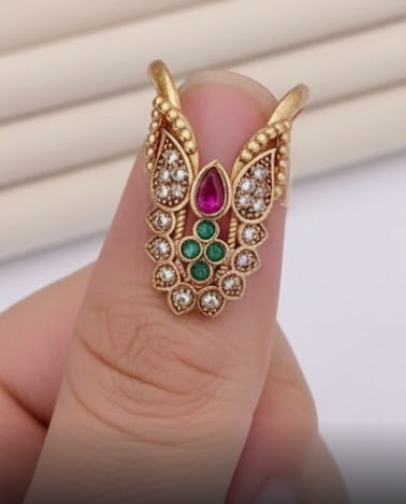 Peacock Motif Kundan Adjustable Gold Ring for Women