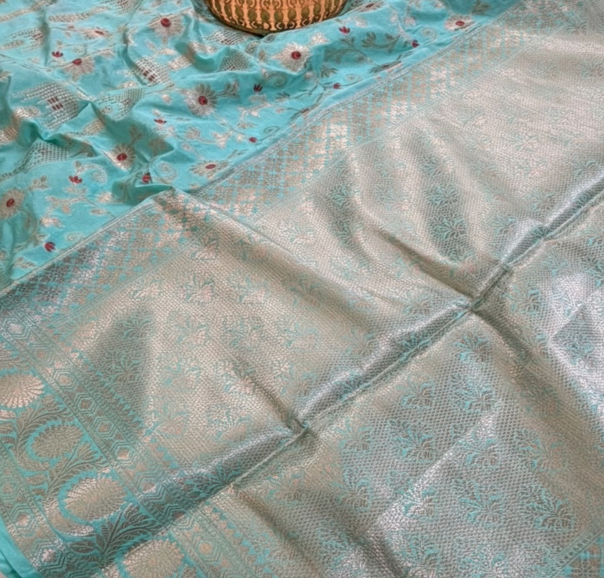 Turquoise Blue Woven Banarasi Silk Saree with Zari Border