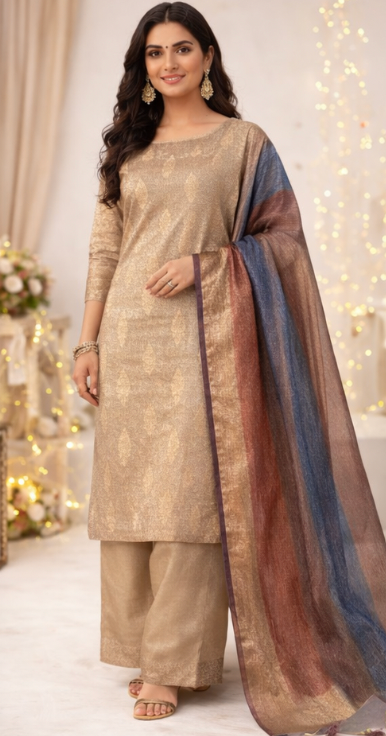 Banarasi Tissue Silk Unstitched Salwar Suit with Dupatta