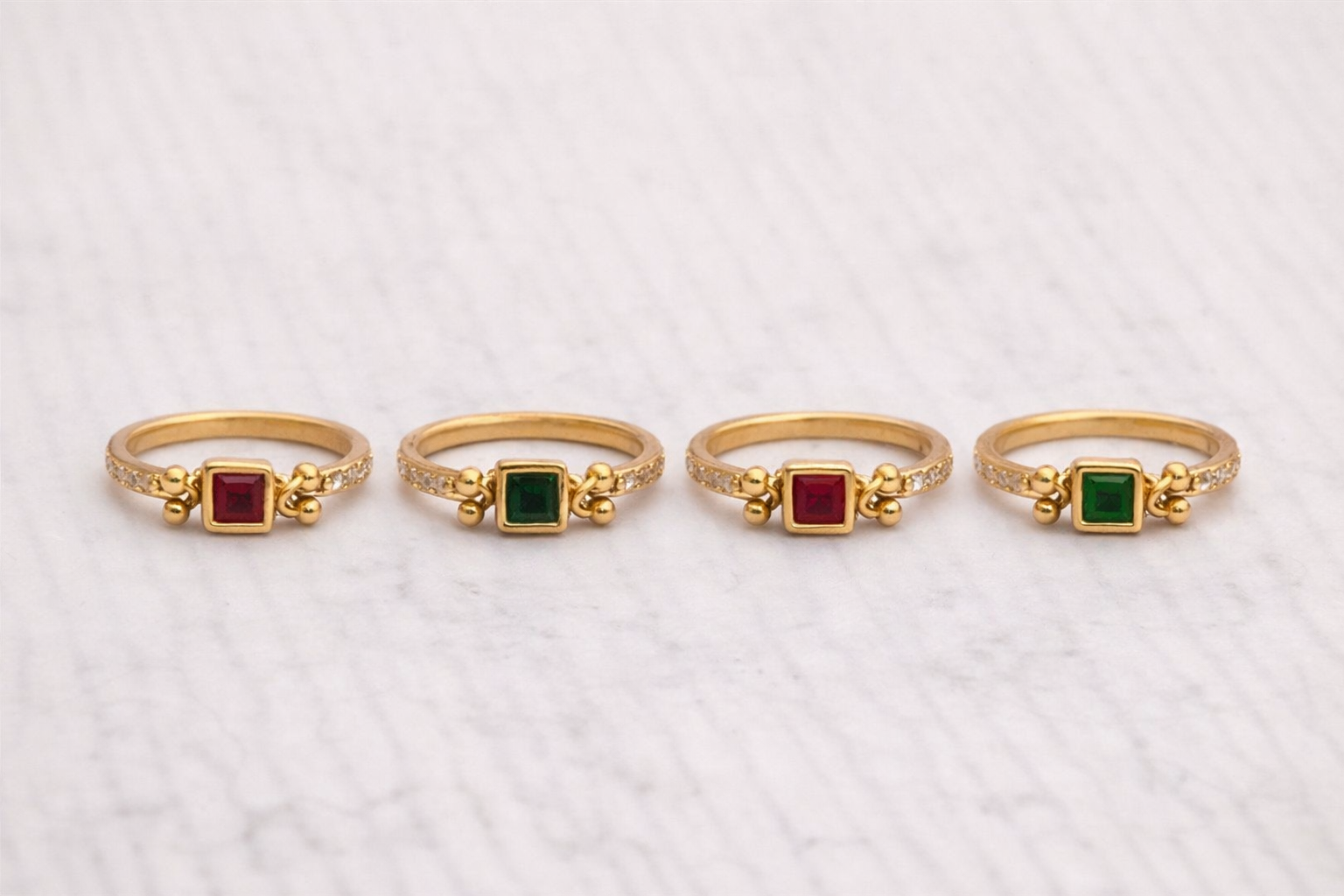 Square Gemstone Adjustable Gold Ring for Women