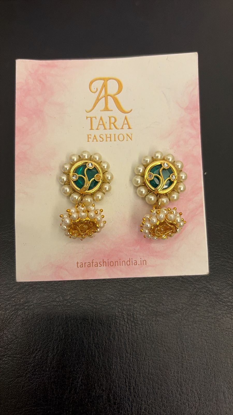 Heritage Green Meenakari Jhumka Earrings with Pearl Clusters