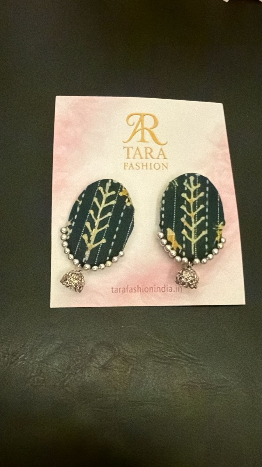 Ethnic Block-Print Oval Fabric Earrings with Mini Jhumka