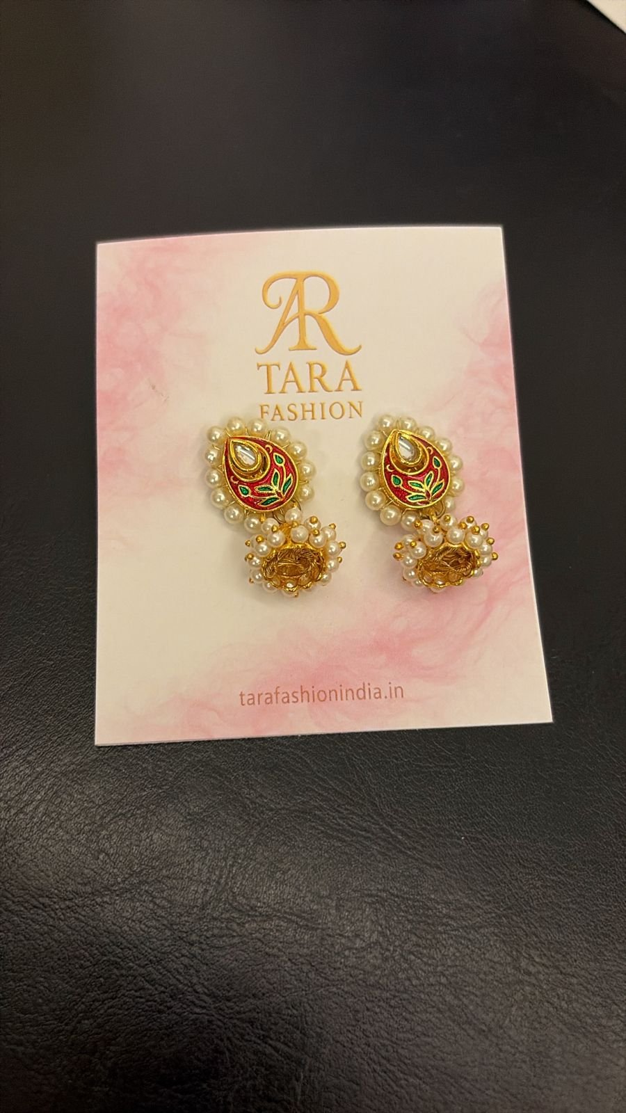 Traditional Meenakari Paisley Jhumka Earrings with Pearl Border