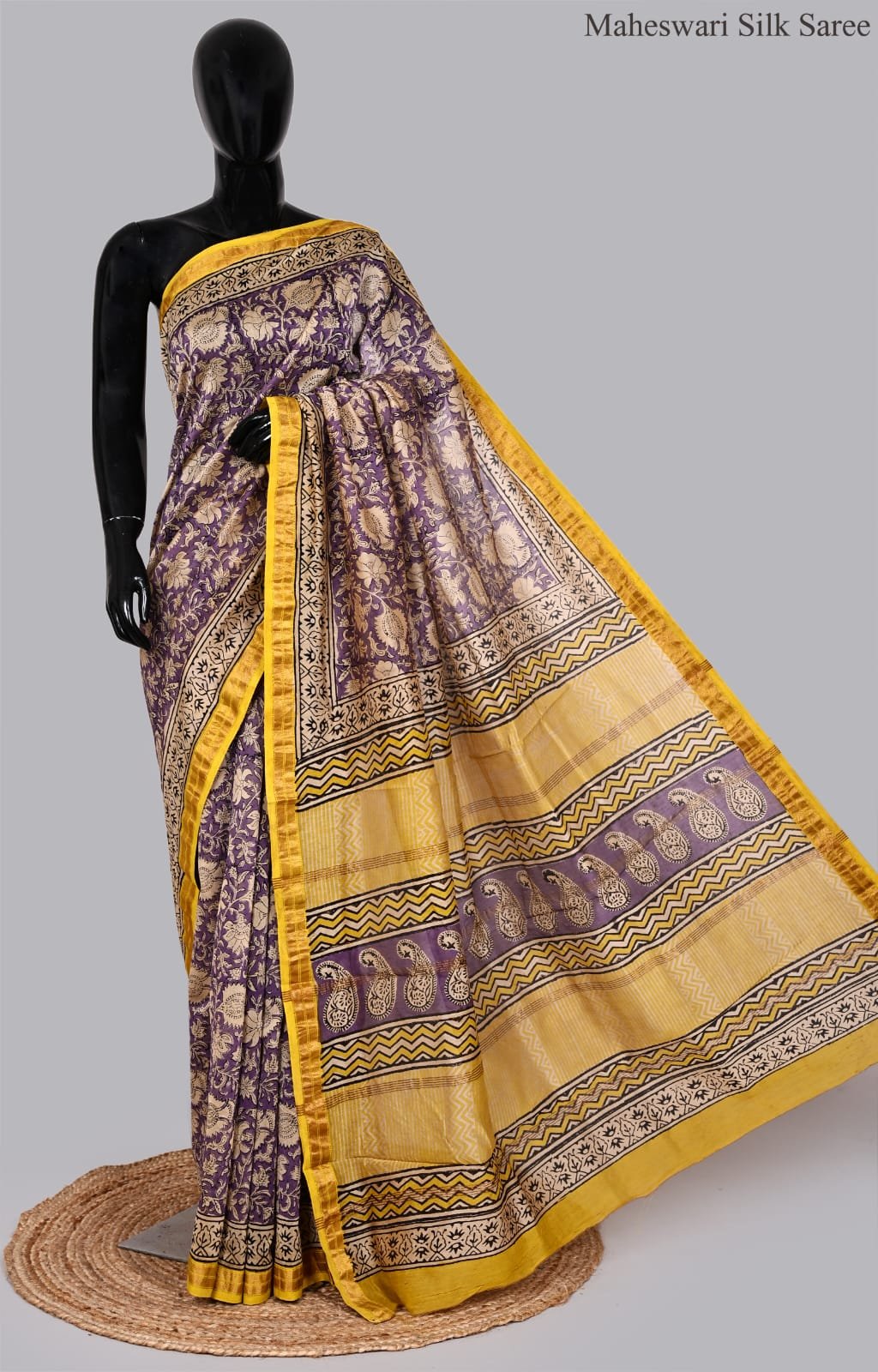 Elegant Purple and Yellow Maheswari Silk Saree