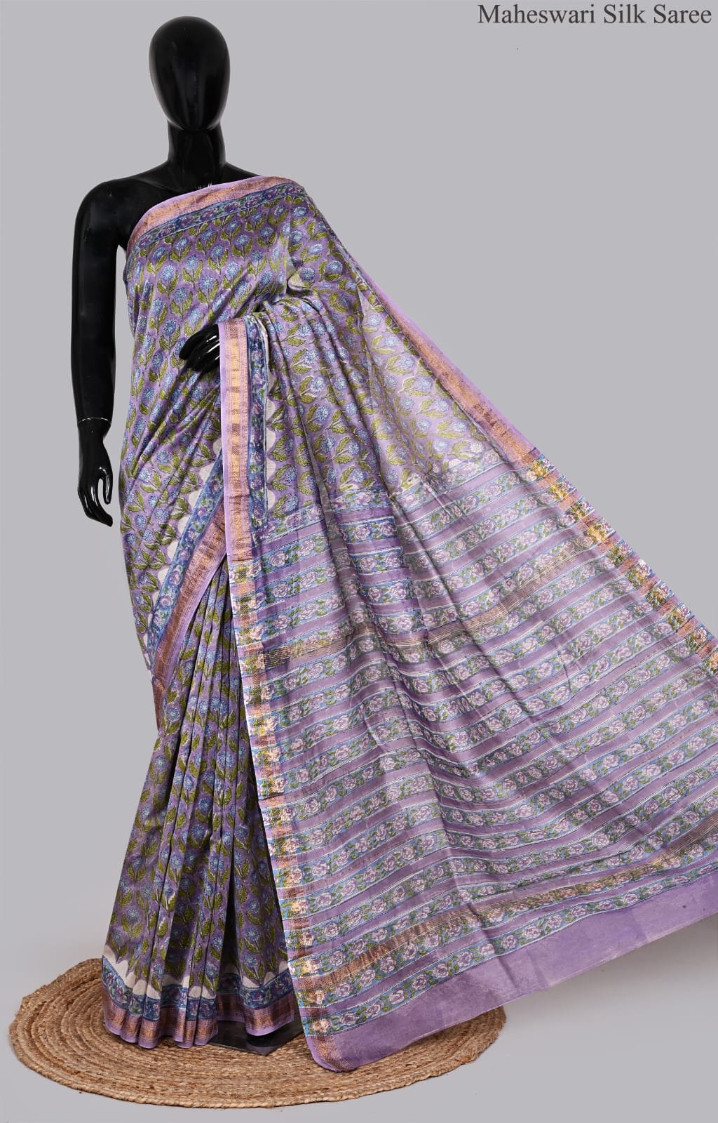 Lavender and Pastel Green Maheswari Silk Saree