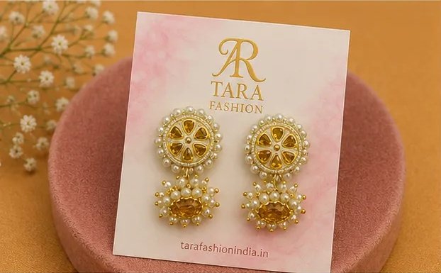 Floral Kundan Round Jhumka Earrings with Pearl Border view 4