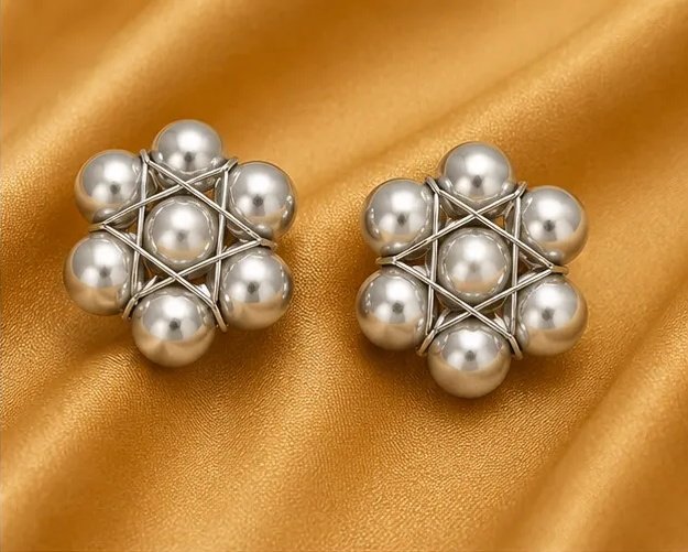 Classic Silver Wire-Woven Star Pearl Stud Earrings