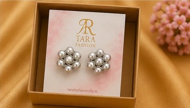 Classic Silver Wire-Woven Star Pearl Stud Earrings view 7