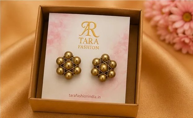 Antique Gold Wire-Woven Star Pearl Stud Earrings view 7