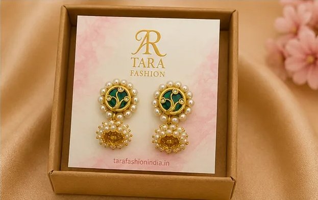 Heritage Green Meenakari Jhumka Earrings with Pearl Clusters view 7