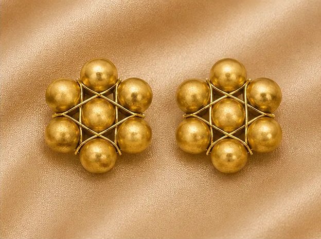 Tara Fashion Antique Golden Bead Floral Cluster Stud Earrings