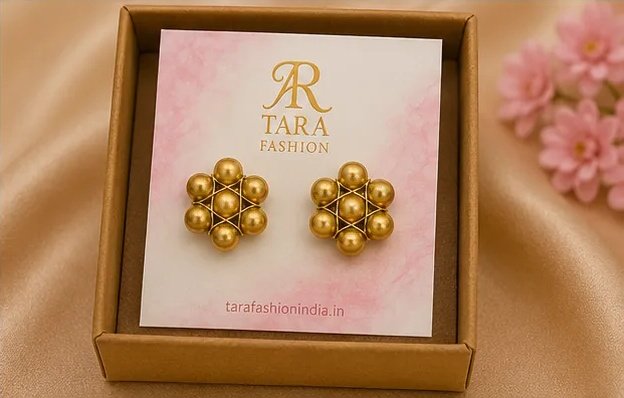 Tara Fashion Antique Golden Bead Floral Cluster Stud Earrings view 7