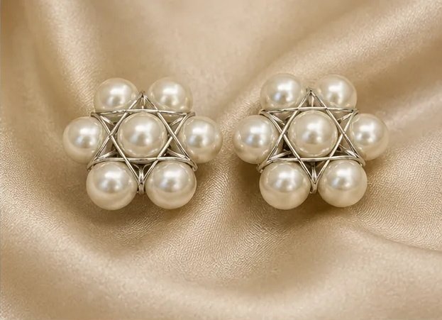 Elegant Floral Pearl Silver Wire-Wrapped Stud Earrings