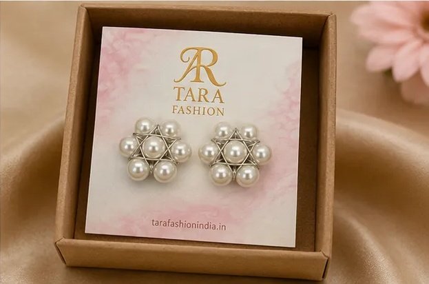 Elegant Floral Pearl Silver Wire-Wrapped Stud Earrings view 7