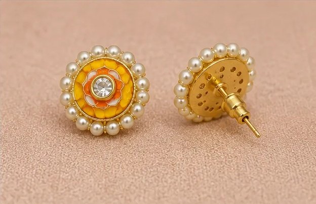 Elegant Gold-Plated Meenakari Floral Stud Earrings with Pearl Border view 5