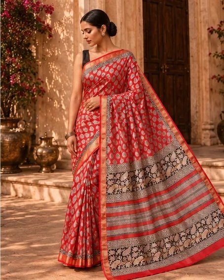 Regal Red Maheswari Silk Saree with Ornate Paisley Pallu view 4