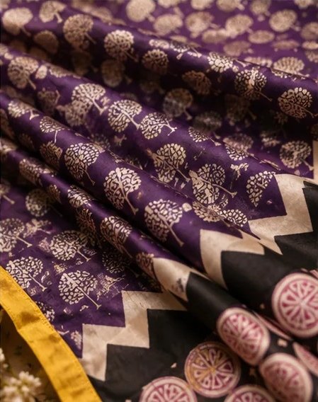 Regal Purple Maheswari Silk Saree with Geometric Circular Pallu view 7