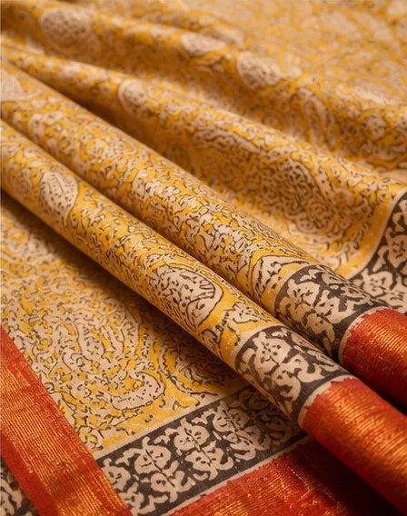 Stunning Yellow and Rust Maheswari Silk Saree with Paisley Pallu view 7