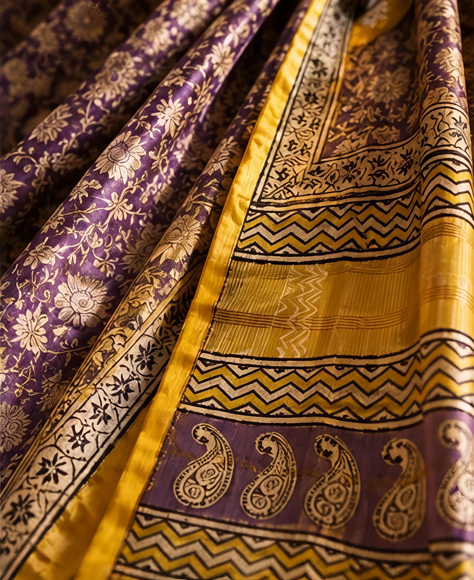 Elegant Purple and Yellow Maheswari Silk Saree view 5