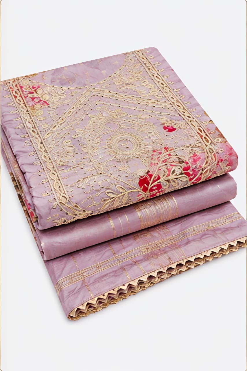Lavender Floral Printed & Embroidered Unstitched Suit Set view 4
