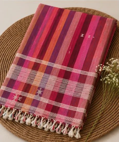 Rosewood Sunset Striped Cotton Dupatta view 3