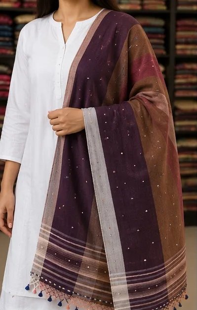 Vintage Mocha Colourblock Cotton Dupatta view 6