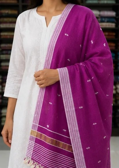 Royal Magenta Handwoven Cotton Dupatta view 1