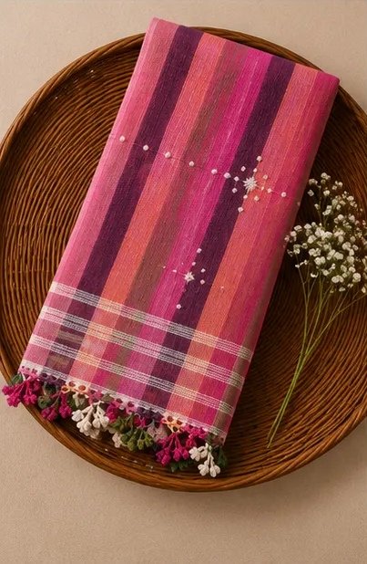 Sunset Blush Striped Cotton Dupatta view 3