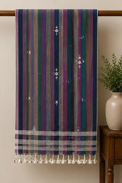 Midnight Meadow Striped Cotton Dupatta view 5