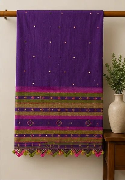 Royal Violet Handwoven Cotton Dupatta view 5
