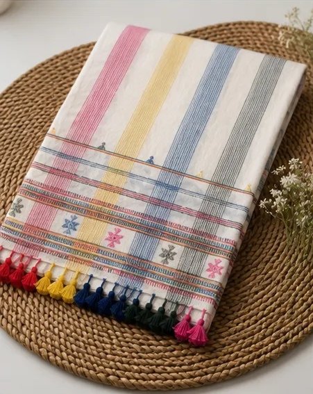 Pastel Harmony Striped Cotton Dupatta view 3