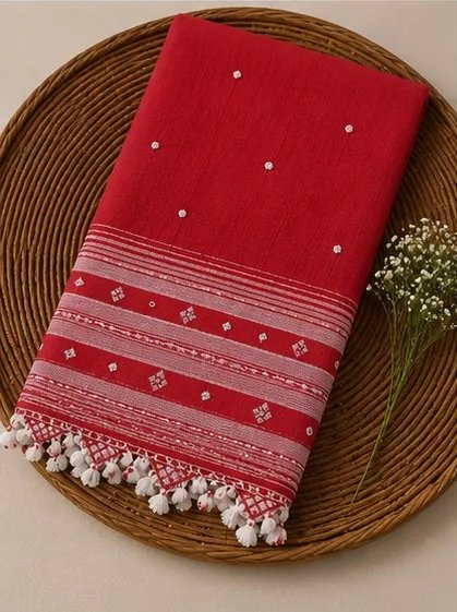 crimson-red-handwoven-cotton-dupatta view 3