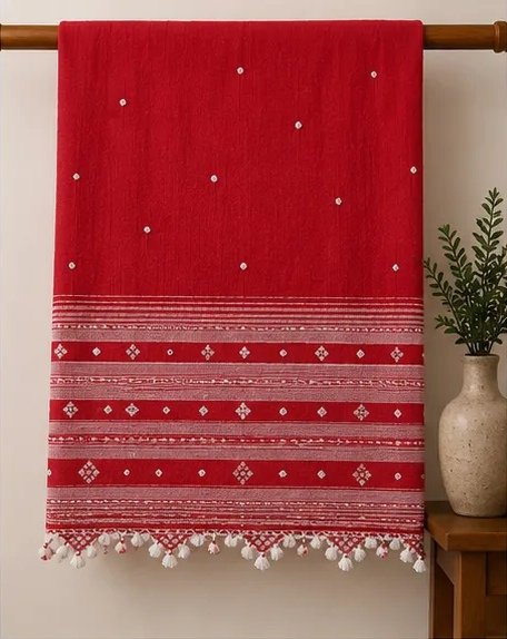 crimson-red-handwoven-cotton-dupatta view 5
