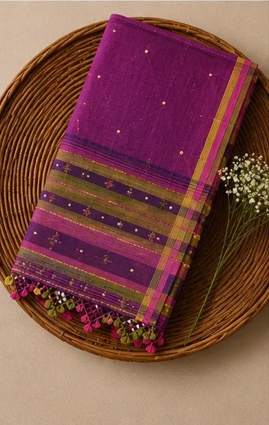 Royal Plum Embroidered Cotton Dupatta view 4