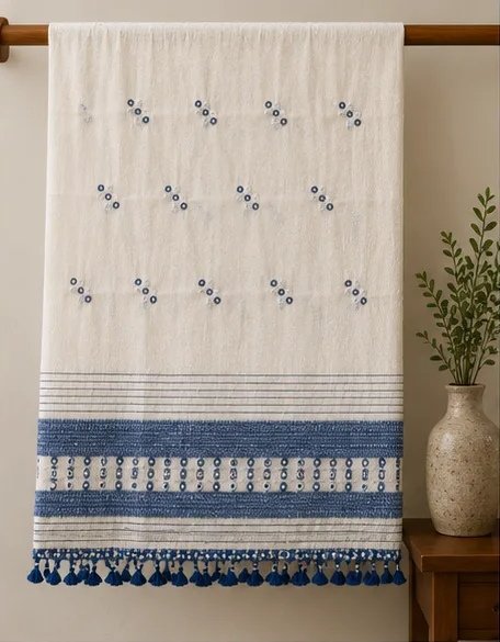 Ivory Indigo Handwoven Cotton Dupatta