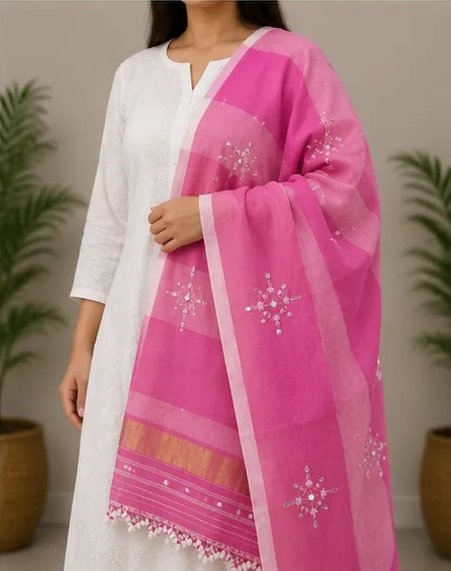 Blush Pink Handcrafted Cotton Dupatta view 5