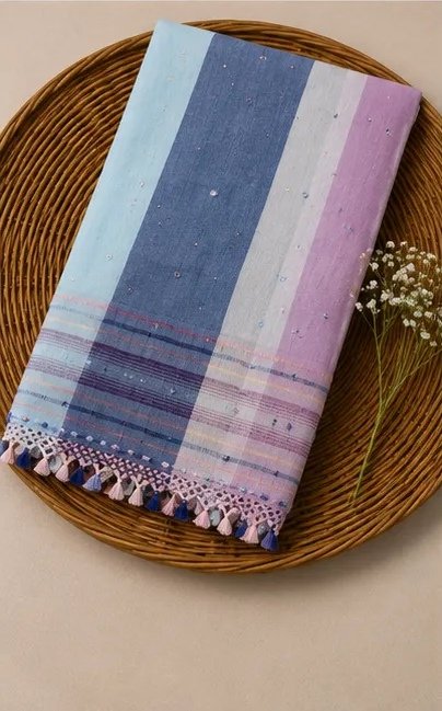 Ivory Multicolor Striped Cotton Dupatta view 4