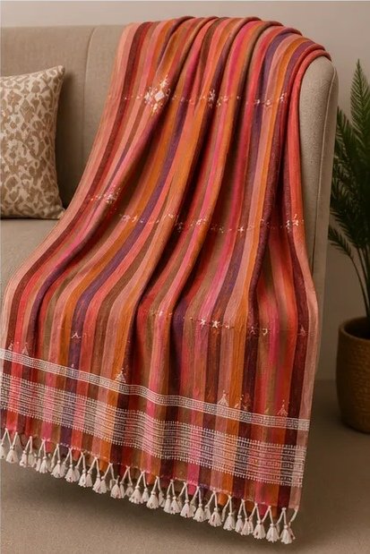 Rosewood Pink Striped Cotton Dupatta