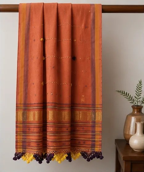 Rust Orange Handcrafted Cotton Dupatta