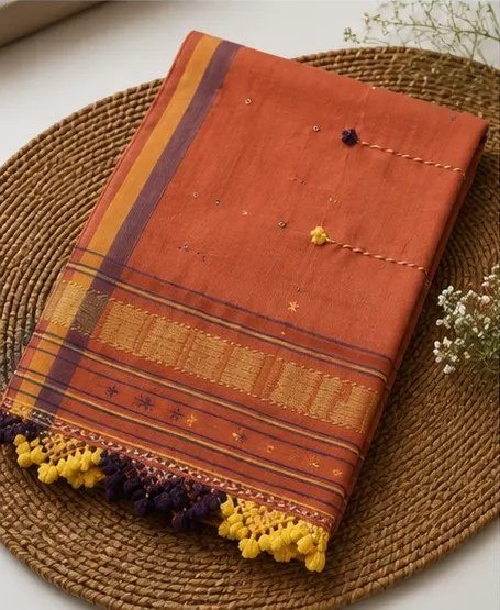 Rust Orange Handcrafted Cotton Dupatta view 4