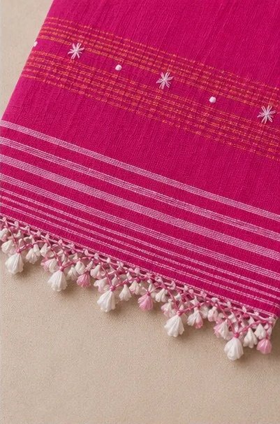 Rani Pink Handcrafted Cotton Dupatta view 4