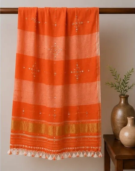 Sunset Orange Handcrafted Cotton Dupatta view 2