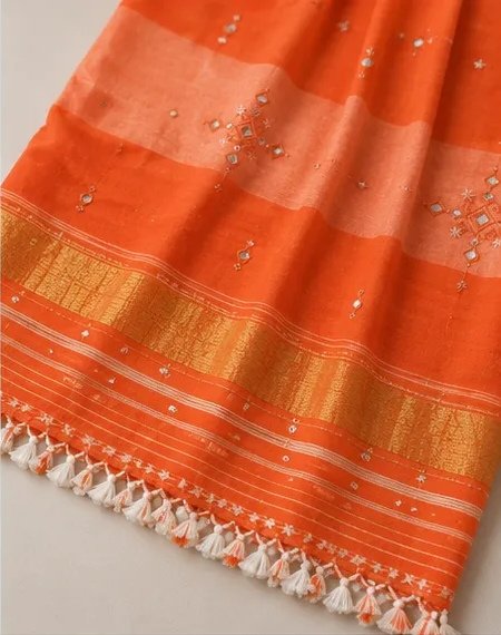 Sunset Orange Handcrafted Cotton Dupatta view 3