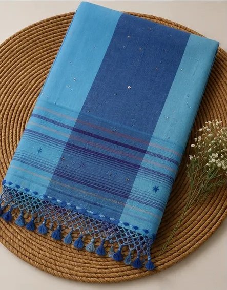 Aqua Blue Ombre Cotton Dupatta view 3