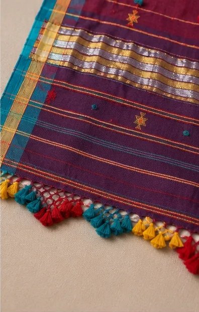 Ruby Multicolor Striped Cotton Dupatta view 3