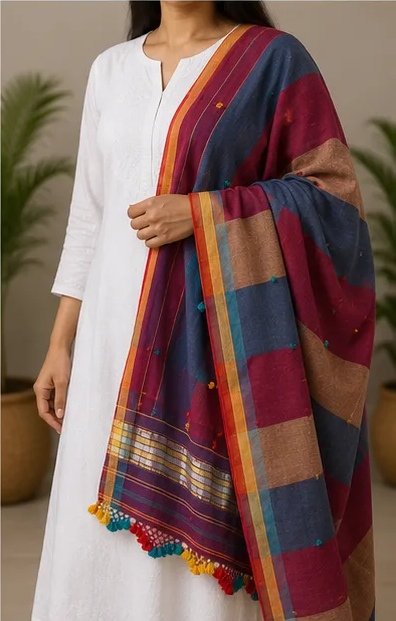 Ruby Multicolor Striped Cotton Dupatta view 6