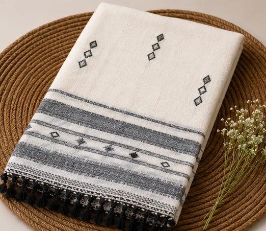 Ivory Black Handwoven Cotton Dupatta view 3
