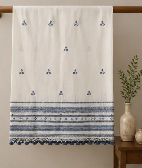 Ivory Blue Handwoven Cotton Dupatta