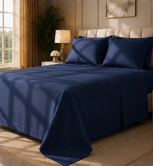 400 TC Premium Navy Blue Bedsheet view 4