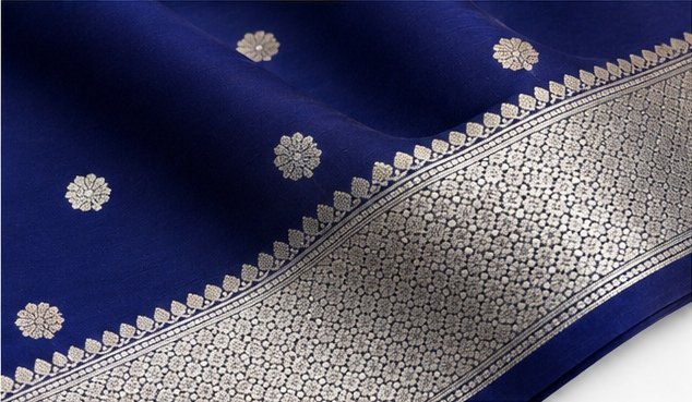 Regal Navy Blue Banarasi Silk Saree with Silver Zari Buta view 3